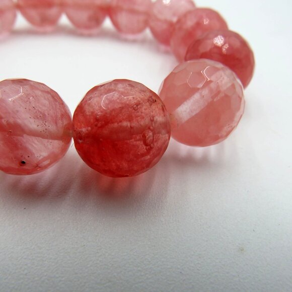 Rose Pink Quartz Bracelet Faceted Bead Chunky Stones Stretch - Picture 10 of 10